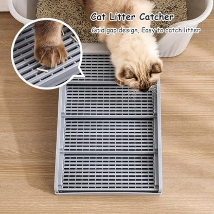 Litter Box Step Cat Ramp Litter Catcher for Cat Litter Boxes Height Adjustable Litter Mat for Small and Senior Cats Washable Water-Proof - Grey - Image 5