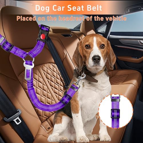 Seyezo Dog Car Seat Belt for Car, 2 Piece Set Retractable Dog Car Harness Adjustable Reflective Dog Seatbelt for Vehicle Headrests, Dog Safety Restraint Seatbelt Heavy Duty& High Elastics, Purple - Image 3