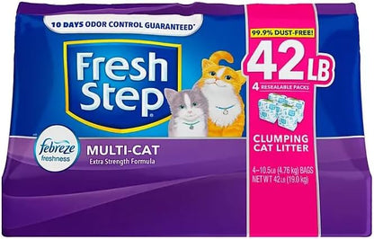Generic FreshStep Extra Strength Multi-Cat Scented Clumping Litter w/Febreze Scent Cat Litter, 4 x 10.5 lb Pack (42 lbs total), GRAY