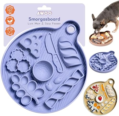 Dog Lick Mat - Silicone Slow Feeder with Suction Cups - for Fast Eaters by AwooPetEssentials