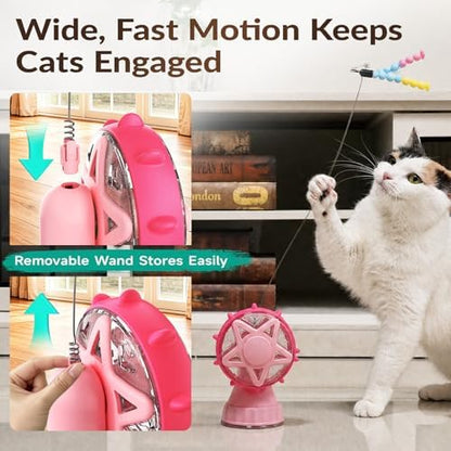 Interactive Cat Toy Ferris Wheel Treat Dispenser - Slow Feeder Puzzle Toy with Strong Suction Cup & Teaser Wand - Mental Stimulation Enrichment Toys for Indoor Cats & Kittens - Image 3