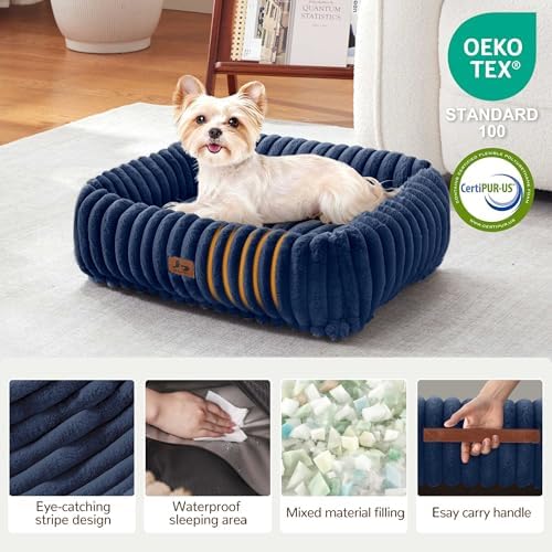 Cute Dog Bed for Small Dogs & Cats,Washable Fluffy Cat Beds for Indoor Cats, Rectangle Orthopedic Memory Foam Puppy Beds with Anti-Slip Bottom, 20 x19 x 7 Inches, Navy - Image 2