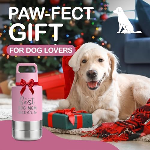 KEWIXY Insulated Dog Travel Water Bottle With Detachable Bowls, Ideal Dog Mom Gifts for Women, Portable Water Bottle Dispenser, For Walking, Hiking, Camping, Outdoor (Pink:Best Dog Mom, 32 Oz) - Image 2
