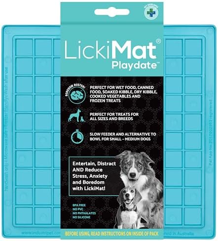 LickiMat Classic Playdate Slow Feeder for Dogs Lick Mat Boredom Anxiety Reducer Perfect for Food Treats Yogurt Liquid Food Peanut Butter Fun Alternative to a Slow Feed Dog Bowl, Turquoise by LICKIMAT