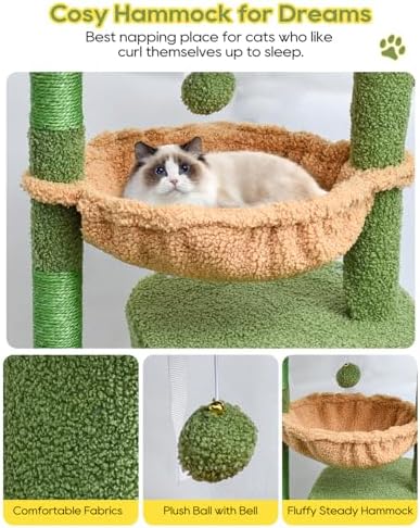 SYANDLVY Cactus Cat Tree for Indoor Cats, Green Activity Tower for Kittens - Image 4