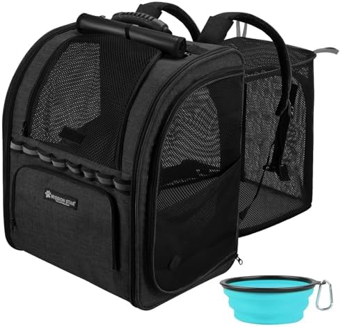 Cat Carrier Backpacks with Expandable Breathable Mesh, Pet Carrier Backpack for Cats Small Dogs Puppies Up to 20 Lbs, Dogs Carrier Backpack Great for Outdoor-Dark Black by Missionstar
