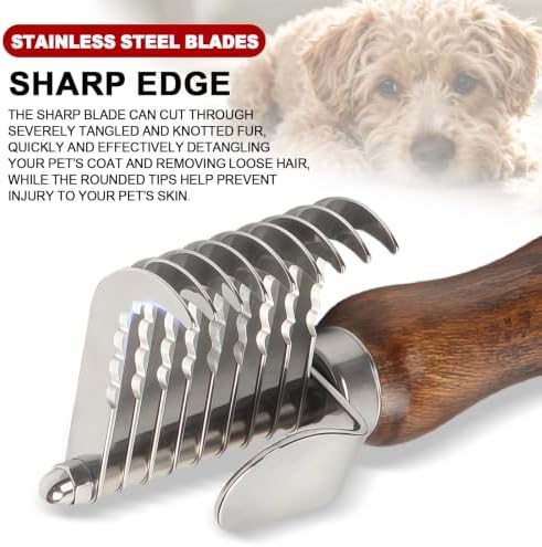 Dog Dematting Comb with Wooden Handle Undercoat Rake for Dogs - Image 4