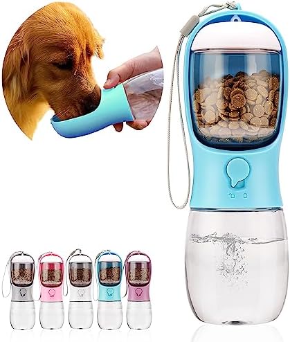 Dog Water Bottle with Food Container, Portable Leak Proof Pet Water Dispenser for Walking Hiking Travel, Puppy Essentials Accessories for Small Large Dogs, Dog Gifts (10oz/15oz/19oz) by AVELORA