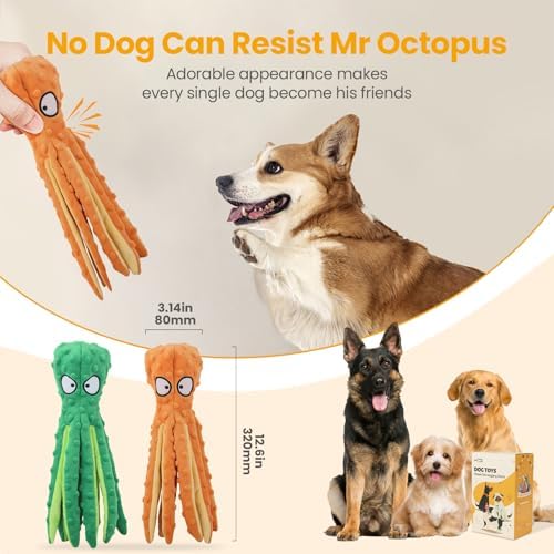 HGB Squeaky Dog Toys No Stuffing Octopus Crinkle for Large Medium Small Dog - Image 3
