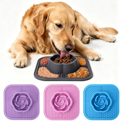Slow Feeder Dog Bowls and Lick Mat for Dogs, Non-Slip Dog Bowl for Wet and Dry Food with Suction Cups for Slow Feeding & Anxiety Relief for Small to Large Dogs and Cats Gray by Vibejo