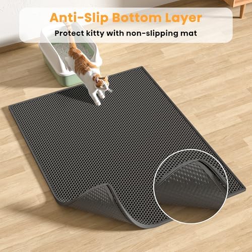 Pieviev Double Layer Cat Litter Mat Traps Litter 30''x24'' 2 Pack,Black - Image 4