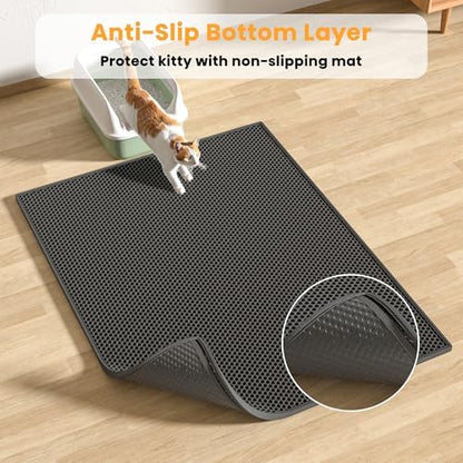 Pieviev Double Layer Cat Litter Mat Traps Litter 30''x24'' 2 Pack,Black - Image 4