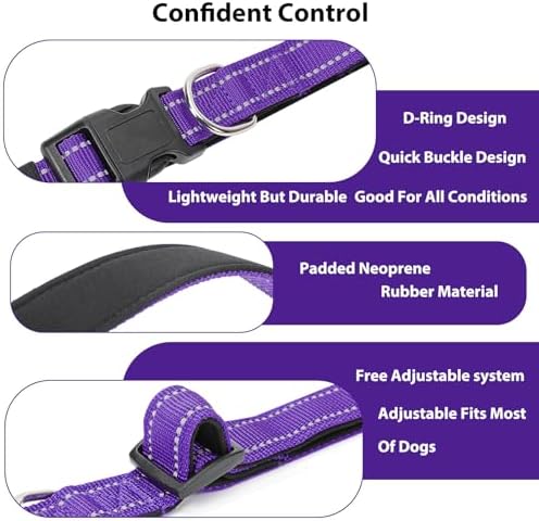 Reflective Dog Collar, Adjustable Nylon for Small Dogs, Purple - Image 4