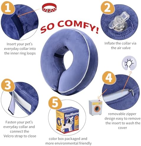 Inflatable Reflective Dog Cone Collar Alternative After Surgery,Doggie Recovery Dount Neck Ecollar,Adjustable Soft Dog Cone Collar for Small Medium Large Dogs (Blue, M) - Image 3