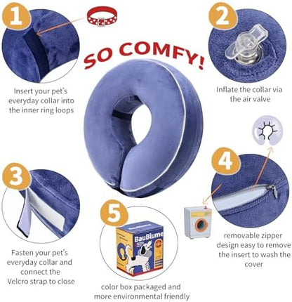 Inflatable Reflective Dog Cone Collar Alternative After Surgery,Doggie Recovery Dount Neck Ecollar,Adjustable Soft Dog Cone Collar for Small Medium Large Dogs (Blue, M) - Image 3