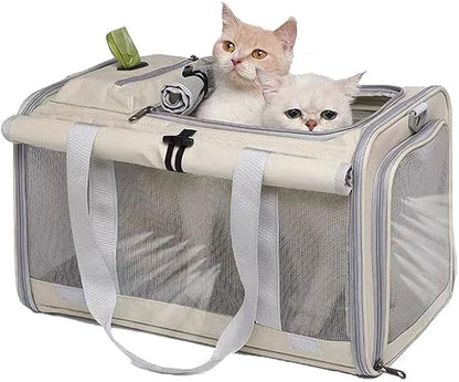 Pet Carrier Bag for Cats & Small Dogs, Airline Approved Travel Cat Carrier with Mesh Windows, Shoulder Strap & Removable Mat, Foldable Design for Home & Outdoor Trips (Grey)
