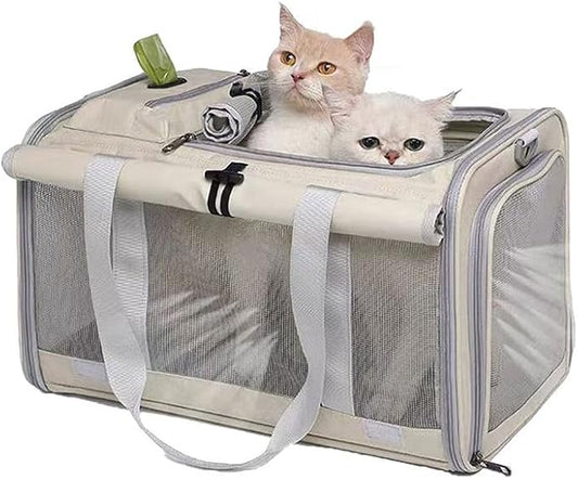 Pet Carrier Bag for Cats & Small Dogs, Airline Approved Travel Cat Carrier with Mesh Windows, Shoulder Strap & Removable Mat, Foldable Design for Home & Outdoor Trips (Grey)