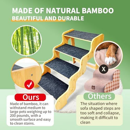Dog Stairs for Small Dogs,3-Step Bamboo Pet Steps Ramp for Bed and Car - Image 7