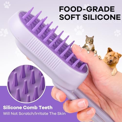 Cat Steam Brush for Shedding, 4 in 1 Brushs with Foldable Handle, Steam Brushs for Cats, Spritz Defur Comb for Cats, Water Brush for Cat, Pet Spray Hair Removal Comb (purple) - Image 2