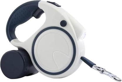 Best Dog Supplies Retractable Fancy Leash with Flashlight and Dispenser for Safe and Comfortable Walk with Your Pet - 16 ft White Dog Leash Suitable for All Pets
