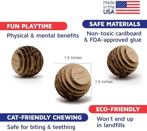 Cat Ball Toys by Americat – Made in USA – Safe Cardboard Cat Toys – for Interactive and Independent Play, Exercise & Stress Relief for All Breeds & Ages (Pack of 3 Round Balls) - Image 2