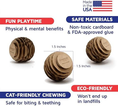 Cat Ball Toys by Americat – Made in USA – Safe Cardboard Cat Toys – for Interactive and Independent Play, Exercise & Stress Relief for All Breeds & Ages (Pack of 3 Round Balls) - Image 2