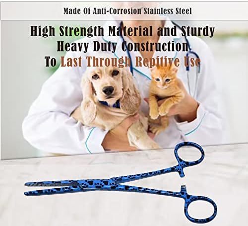 Dog Pet Ear/Nose Hair Puller Grooming Hemostat Locking Forceps Pliers, 5.5" (14cm), Straight (Blue Paws) - Image 2