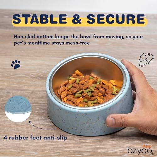 bzyoo 16oz Tilted Dog Bowl for Small Dogs & Cats, 15° Elevated Stainless Steel Pet Feeder, Ergonomic Anti-Vomiting Food Bowl for Frenchie, Pug, Persian Cat, Non-Skid Melamine Stand, Sprinkle (Blue) - Image 3