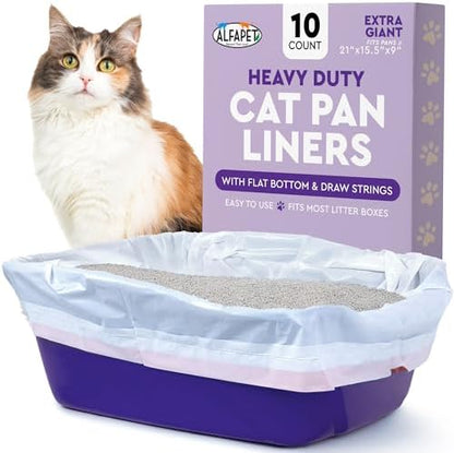 Cat Litter Box Liners Alfapet Heavy Duty Flat Bottom - Extra Giant10 Count - Tear-Resistant Cat Litter Bags - Kitty Litter Liners for Rectangular Litterbox Pans, 36” x 18” x 2MIL Thick 30 lb Capacity by Alfapet