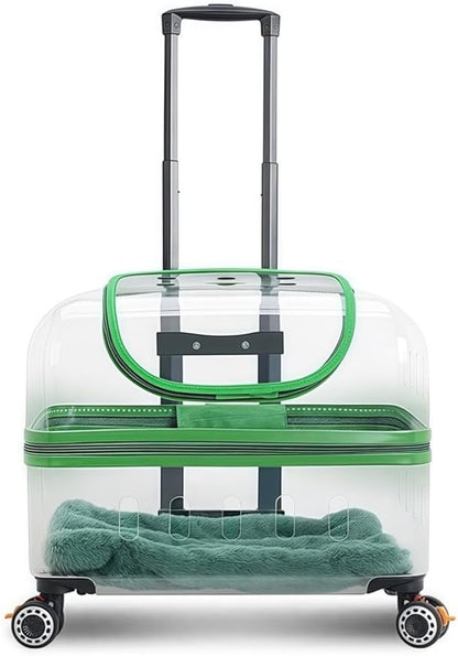 Pet Carrier with Wheels, Travel Pet Case with Transparent Window, Dog & Cat Carrier for Pets Weighing Up to 22 Pounds (Green)