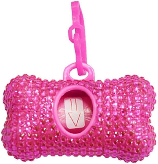 Bling Dog Poop Pickup Bag Dispenser Holder Pet Waste Disposal Bag Pet Trash Bags Holder Bone Shaped Hot Pink with small garbage bags