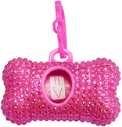 Bling Dog Poop Pickup Bag Dispenser Holder Pet Waste Disposal Bag Pet Trash Bags Holder Bone Shaped Hot Pink with small garbage bags