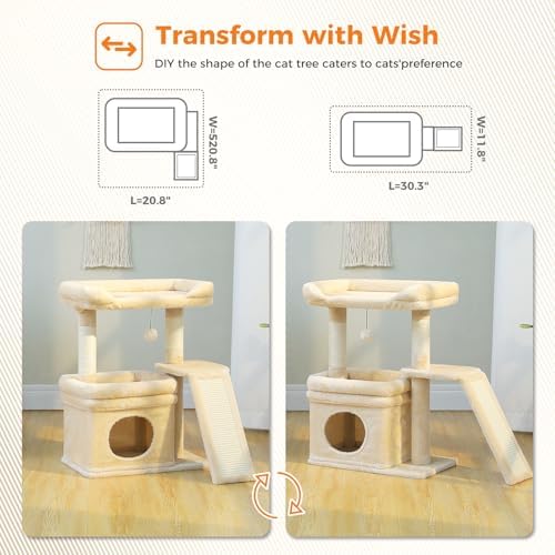 PEQULTI Cat Tree for Small Medium Cats, Beige Cat Tower for Indoor Cats - Image 3
