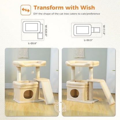 PEQULTI Cat Tree for Small Medium Cats, Beige Cat Tower for Indoor Cats - Image 3