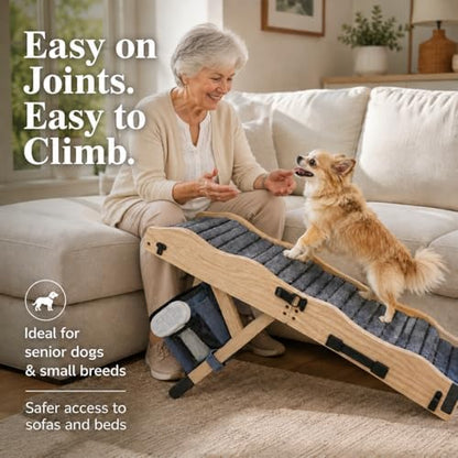 2026 Upgraded Small Dog Ramp for Couch Foldable, 5 Ajustable Height | Height from 9.8" to 20.5", Portable Stable Pet Steps with Non-Slip Pad, Pet Ramps Use for Sofa Couch Stairs, Wood - Image 5