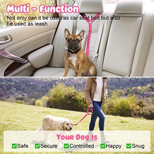 BWOGUE Dog Seat Belt for Car, Headrest Restraint Bungee Lead, Pink - Image 6