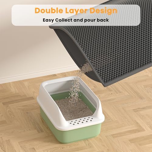 Pieviev Double Layer Cat Litter Mat Traps Litter 30''x24'' 2 Pack,Black - Image 2