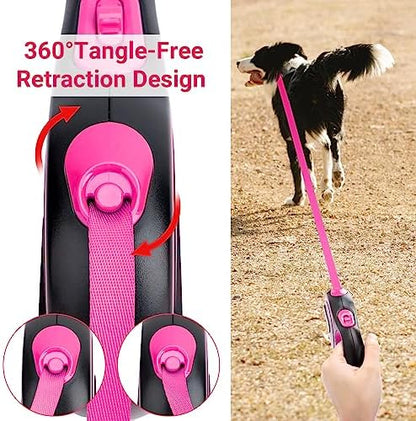 Segarty Pink Retractable Dog Leash, 16ft Heavy Duty Walking Dog Leash for Medium Small Dogs up to 44lb, Anti-Slip Handle 360°Tangle-Free Nylon Tape, One-Handed One Button Lock and Release - Image 4
