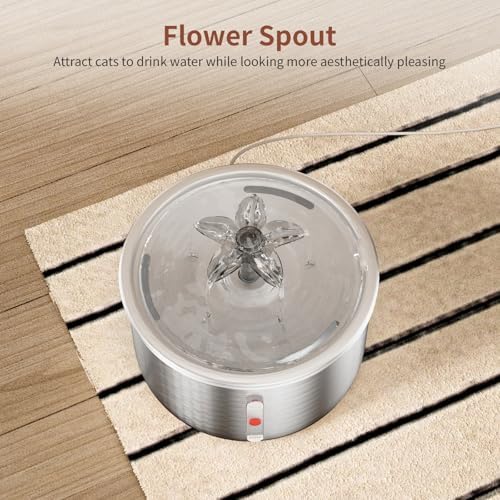 Stainless Steel Cat Water Fountain, 68oz/2.0L Cat Fountain with Flower Waterfall Spout Pet Water Fountain for Cats Indoor, Dog Water Fountain with Sponge - Image 5