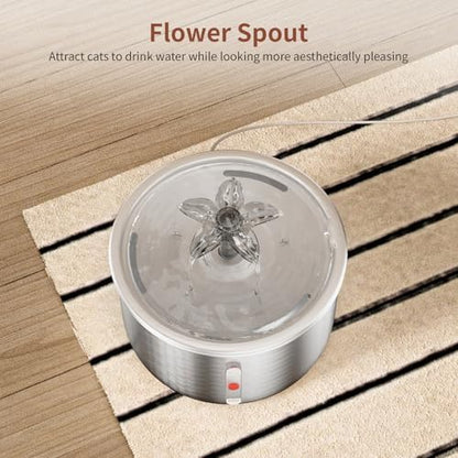 Stainless Steel Cat Water Fountain, 68oz/2.0L Cat Fountain with Flower Waterfall Spout Pet Water Fountain for Cats Indoor, Dog Water Fountain with Sponge - Image 5