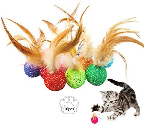 10Pcs Cat Colorful Rainbow Toys Flutter Balls with Feather and Bells for Indoor Ourdoor Kitty Kitten Interactive Playing Chewing Training Chasing Hunting and Exercise by JpGdn