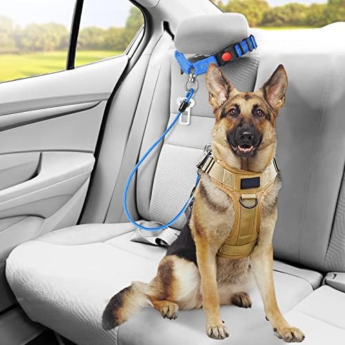 Chew Proof Dog Car Seat Belt, 2 in 1 Steel Cable Dog Car Accessories Headrest Restraint Doggie Car Seatbelt for Medium Large Dogs Chewer Heavy Duty Doggie Seatbelts for Cars Swivel Attach - Image 4
