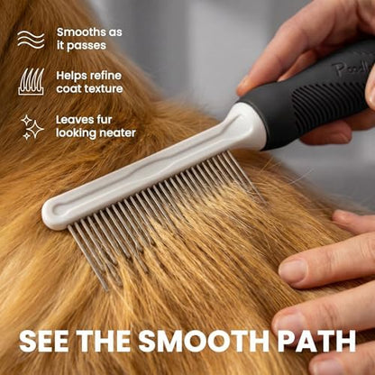 POODLIE Poodle Pet Dog Combs for Grooming Matting - Metal Comb for Dogs with Long & Short Stainless Steel Teeth - Dematting Comb for Cats to Remove Matted Hair & Knots, Black - Image 4