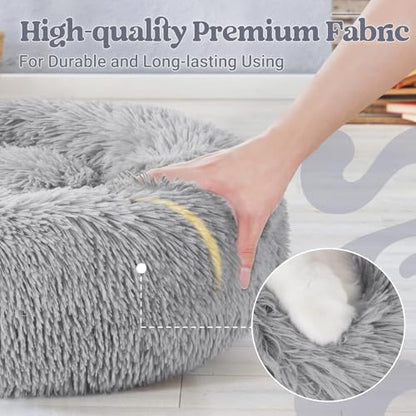 rabbitgoo Calming Cat Beds for Indoor Cats, 20 inches, Light Grey - Image 6