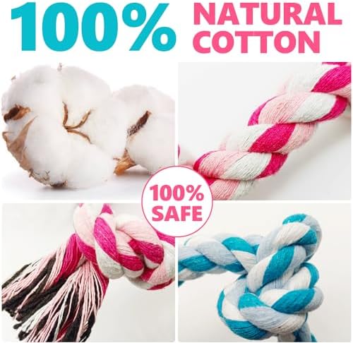 Dog Rope Toys Chew Rope Toy for Medium and Small Dogs Cat Puppy Teeth Cleaning Natural Cotton Dog Pull Rope for Interactive Tug of War Funny (Small 3 Knots (2Pack)) - Image 2
