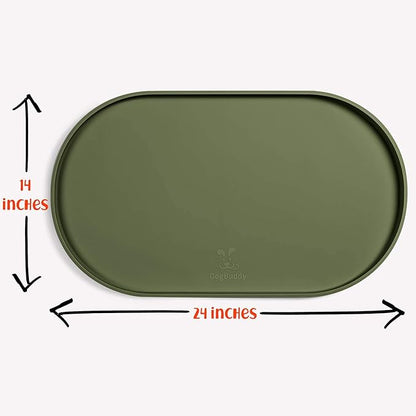 DogBuddy Dog Food Mat - Waterproof Dog Bowl Mat, Silicone Pet Mat for Food and Water Bowls, Nonslip Pet Feeding Mat with Edges, Dogs Food Mats for Floors, Puppy Supplies (Large, Khaki Green)