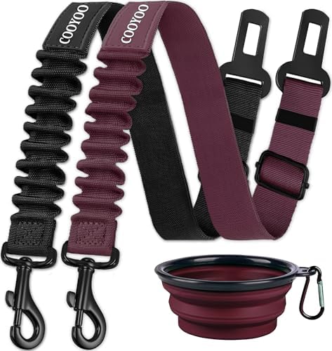 COOYOO Dog Seat Belt,3 Piece Set Retractable Dog Car Adjustable Seatbelts for Vehicle Nylon Pet Safety Heavy Duty & Elastic & Durable Car Harness for Dogs by COOYOO