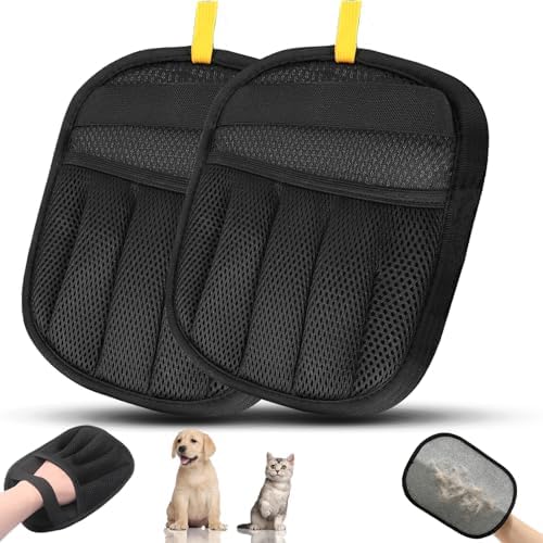 Pet Hair Removal Glove for Dogs and Cats, 2PCS Upgrade Reusable Electrostatic Gloves for Deshedding, Washable Cat Grooming Brush Five-Finger Magic Gloves for Clothing Carpet Sofa Car Seat by dzmelzu