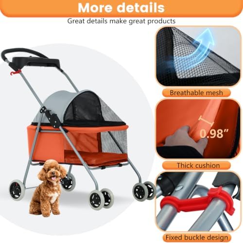 BestPet Foldable Pet Stroller for Small/Medium Dogs and Cats Up to 33 lbs - Image 6