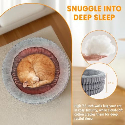 Heated Cat Bed Indoor, 20" Round Donut Deep Sleep Calming Heated Pet Beds for Cats and Small Dogs, Comfort Electric Thermal Cat Warming Bed with Adjustable Heating Pad, Washable and Indoor Use - Image 4